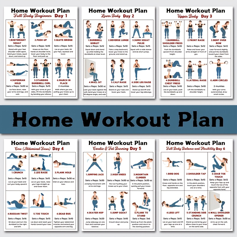 6pcs Home Fitness Wall Charts  - Workout Plan Home Gym review and price