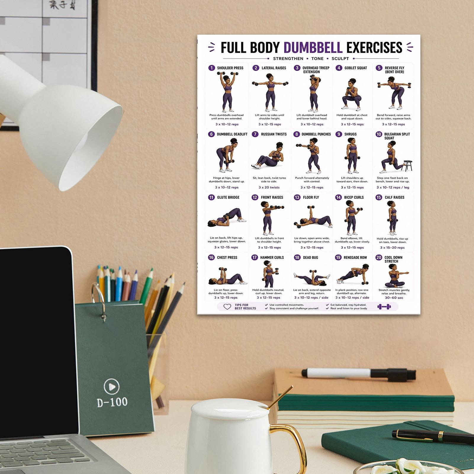 Dumbbell Exercise Poster 2pcs  - Workout Plan Home Gym review and price