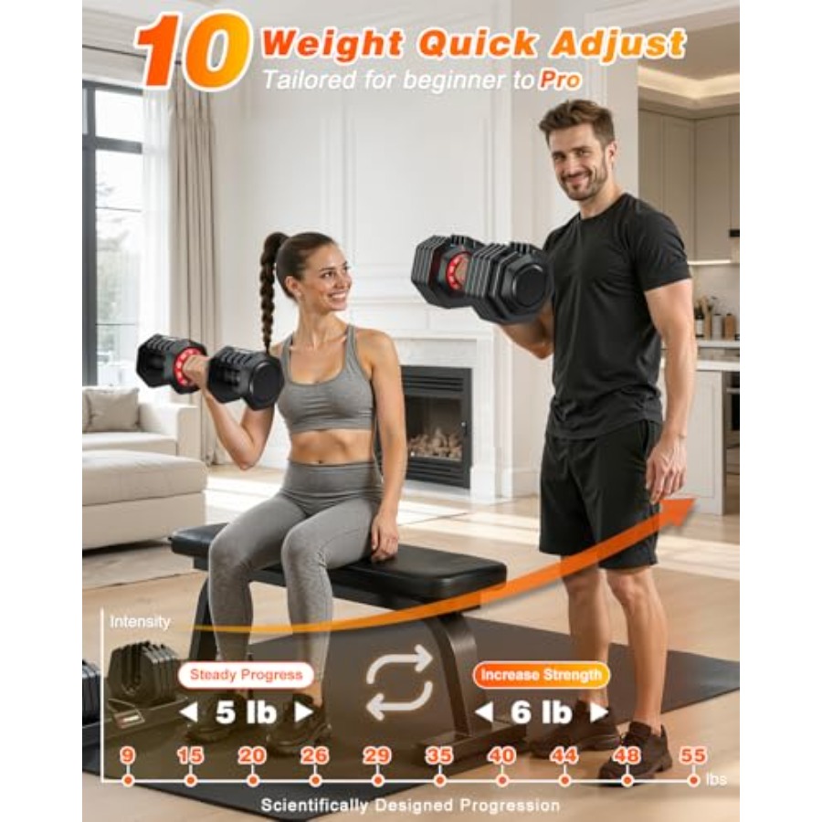 Adjustable Dumbbell Set with F - Home Gym Weight Bench review and price