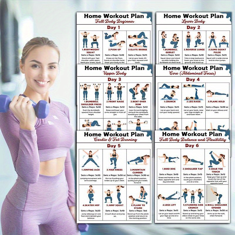 6pcs Home Fitness Wall Charts  - Workout Plan Home Gym review and price