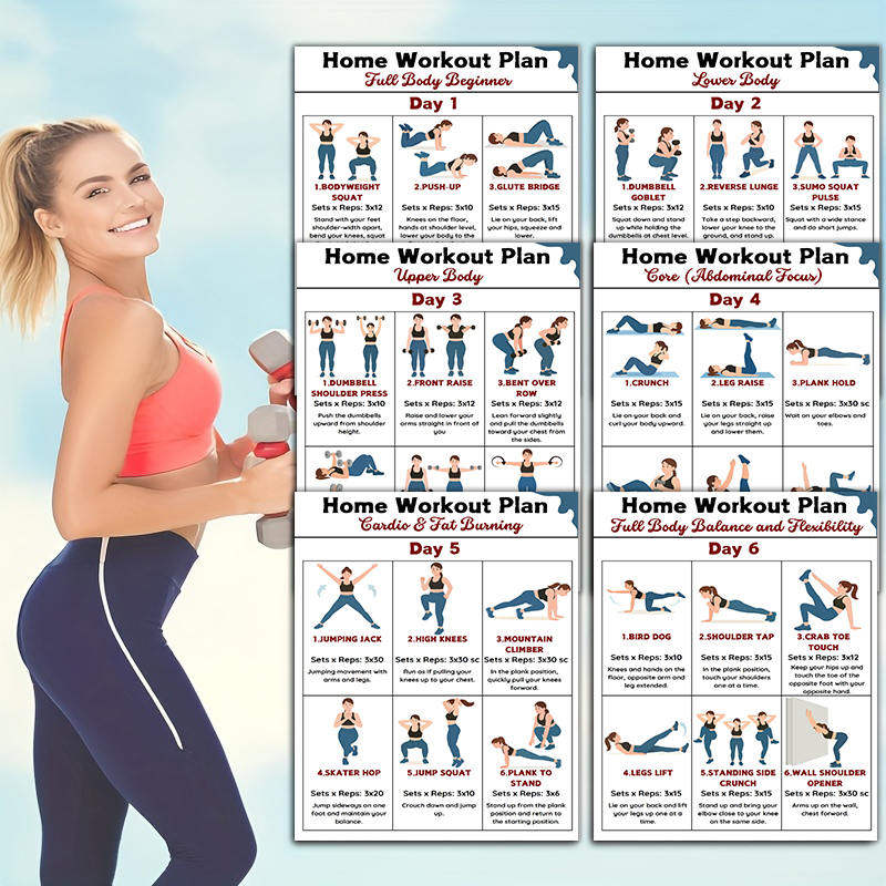 6pcs Home Fitness Wall Charts  - Workout Plan Home Gym review and price