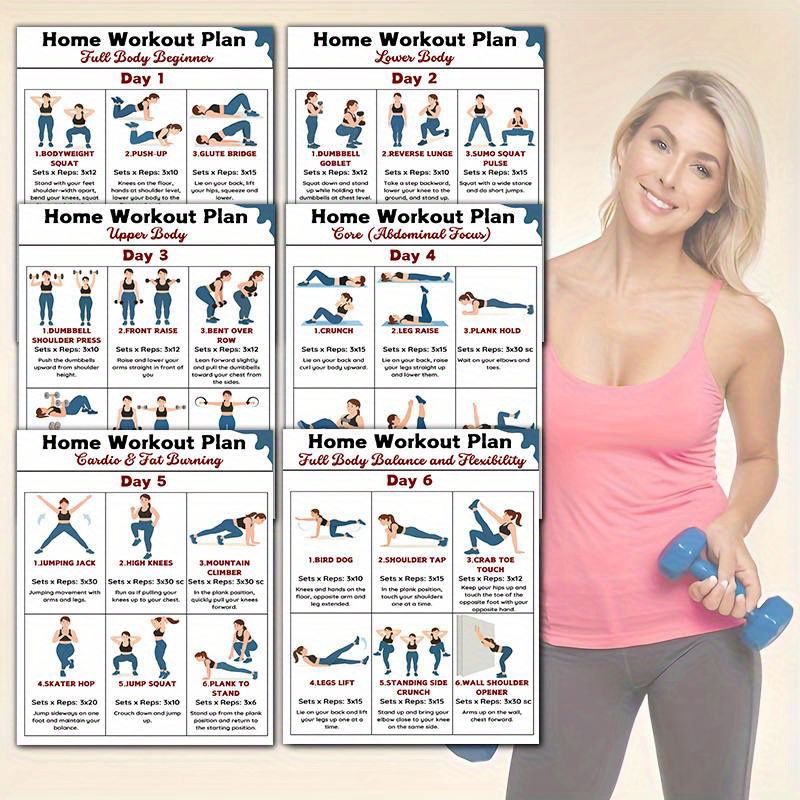 6pcs Home Fitness Wall Charts  - Workout Plan Home Gym review and price